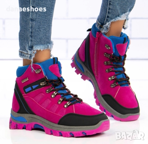 Туристически боти в сиво и циклама - РАЗПРОДАЖБА , снимка 2 - Дамски боти - 51989587