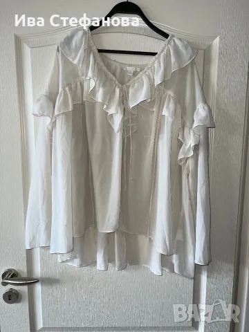 Разкошна нова елегантна  бяла  блуза вълнообразни акценти волани , снимка 3 - Блузи с дълъг ръкав и пуловери - 49905497
