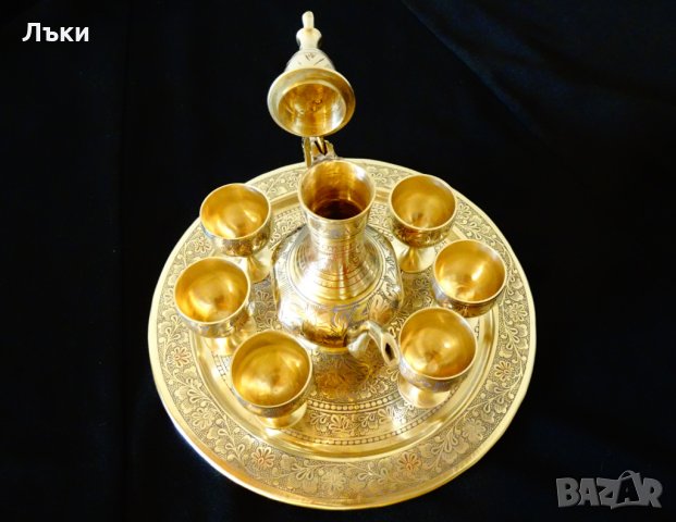 Старинен бронзов сервиз за ракия,клетъчен емайл., снимка 11 - Антикварни и старинни предмети - 31768943