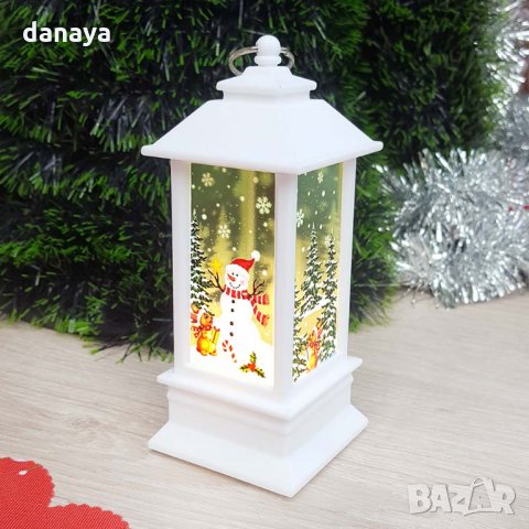 1804 Светещ коледен Led фенер с декорация Дядо Коледа и Снежко, снимка 4 - Декорация за дома - 30709856