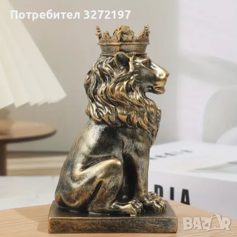Елегантна Ръчно Изработена Скулптура на Статуя на Лъв Крал, снимка 12 - Декорация за дома - 48297027