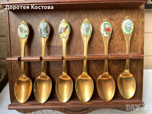 Красиви позлатени лъжички от Англия с пеперуди, снимка 3 - Антикварни и старинни предмети - 50211511