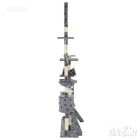 vidaXL Котешко дърво със сизалени стълбове, 230-250 см, лапички, сиво, снимка 2 - За котки - 56146202