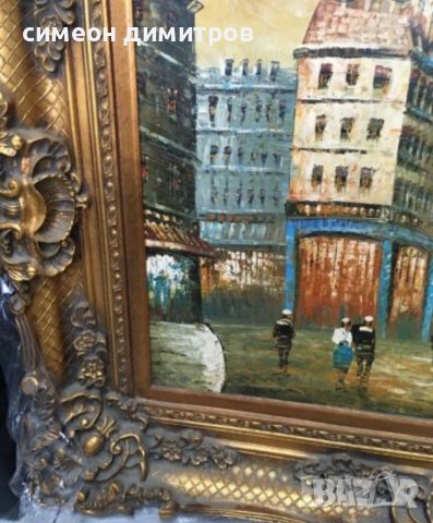 Уникална огромна барокова дървена  рамка и картина масло върху платно произход Франция 122см /93см, снимка 3 - Картини - 38099348