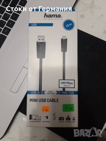 Кабел - HAMA USB-A PLUG - USB-B MINI PLUG, 1.5 М, снимка 1 - Кабели и адаптери - 38399960