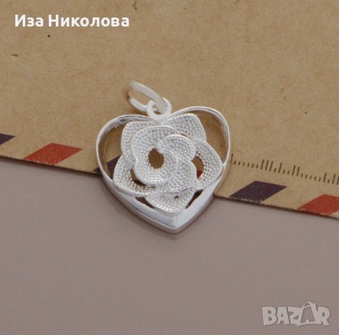 Сребърно колие с роза, снимка 2 - Колиета, медальони, синджири - 39075452