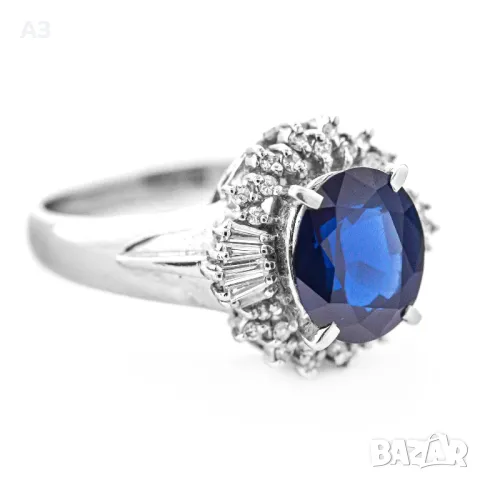 Пръстен с 3.56 карата сапфир и диаманти - Платина