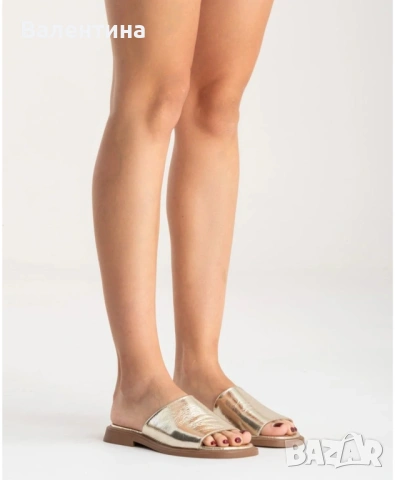 Чехли естествена кожа златни 36 номер , снимка 2 - Чехли - 54041220