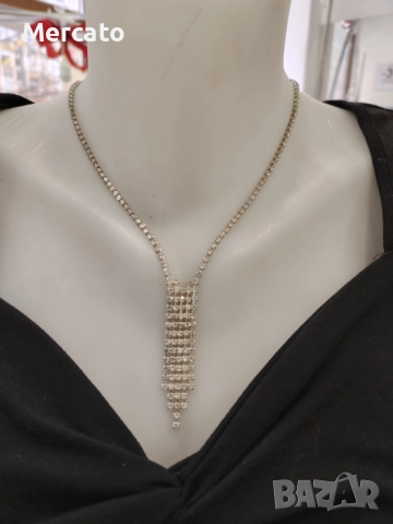 Колие сребристо с камъни АРТ №108  