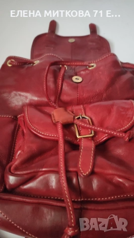 Раница от дебела естествена кожа в тъмно червен цвят, снимка 6 - Раници - 53122941