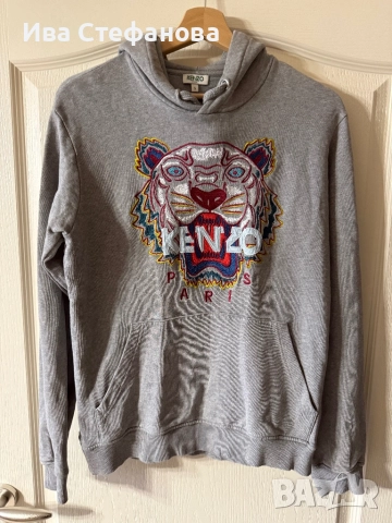 Спортна сива мъжка блуза суичър с качулка 100 % оригинална памук памучна Kenzo Кензо
