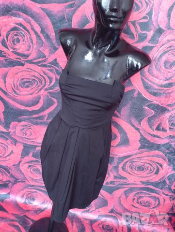 Черна елегантна рокля бюстие под до коляното тип балон С, снимка 3 - Рокли - 36763716