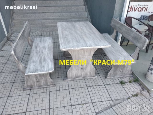 Градински Комплект Масив-маса с два броя пейки.СЪСТАРЕН. , снимка 2 - Градински мебели, декорация  - 29953852
