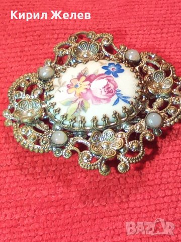 СТАРА ФИЛИГРАННА БРОНЗОВА СКЪПОЦЕННА ПРЕКРАСНА АР НУВО БРОШКА РИСУВАН ПОРЦЕЛАН 27913, снимка 12 - Антикварни и старинни предмети - 37127839