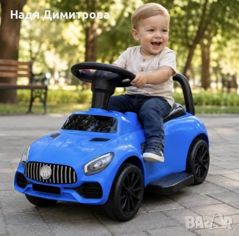Детска кола за бутане с родителски контрол 2 в 1 – Светлини, звуци и педал за газ, синя, снимка 3 - Детски велосипеди, триколки и коли - 55776930