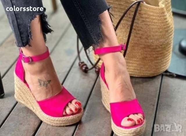 Сандали на платформа - циклама велур, снимка 2 - Сандали - 36973018