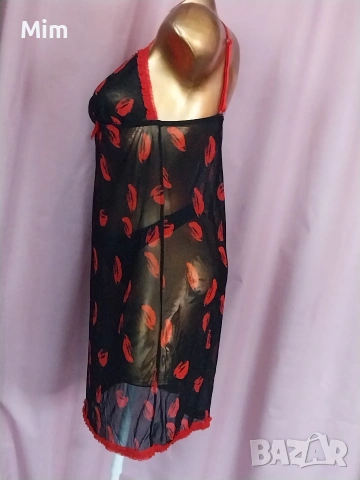 М/L Черна ефирна нощница на целувки , снимка 6 - Нощници - 54349422