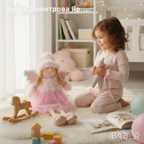 Декоративен текстилен коледен ангел в розово – 80 см, снимка 2 - Декорация за дома - 52091992