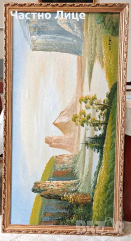 Прекрасна Много Голяма Стара Картина Пейзаж Рисувана с Маслени Бои върху Платно., снимка 1