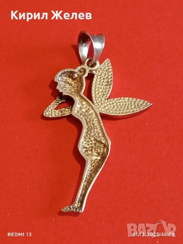 Сребърен медальон с формата на фея Tinkerbell Swarovski инкрустирана с блестящи кристали 18654, снимка 8 - Колиета, медальони, синджири - 52864025