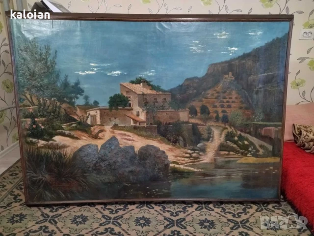 Esteban Alcantarilla Escamilla (1865-1936) Огромна антикварна картина изобразяваща пейзаж от винарск, снимка 2 - Антикварни и старинни предмети - 51317027