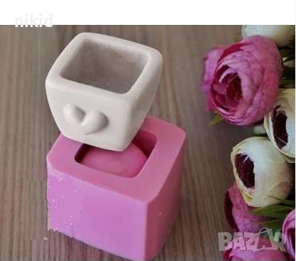 Квадрат квадратна кашпа саксия със сърце свещник силиконов молд форма калъп гипс, снимка 2 - Форми - 36795418