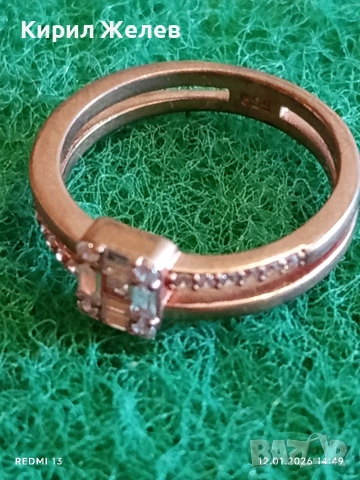 Сребърен пръстен с покритие от розово злато инкрустирани с кристали много красив 52758, снимка 6 - Пръстени - 53073354