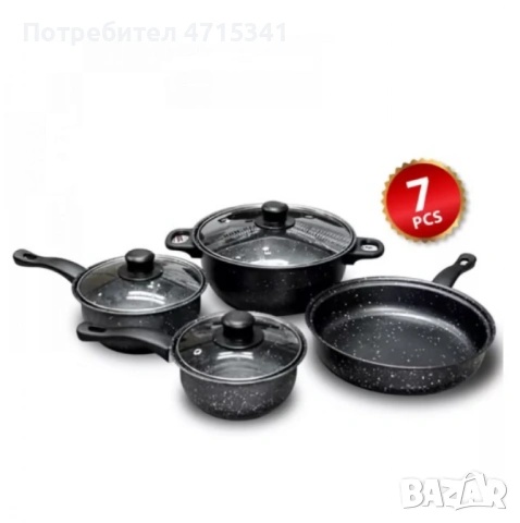 Комплект 7 части тенджери незалепващо мраморно покритие