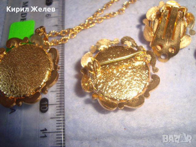 ПОЗЛАТЕНИ КОЛИЕ ОБЕЦИ БРОШКА БРОНЗ с ЮВЕЛИРНО ШЛИФОВАНО КОТЕШКО ОКО АРТ ДЕКО ПРЕКРАСНИ БИЖУТА 27967, снимка 13 - Бижутерийни комплекти - 37115412