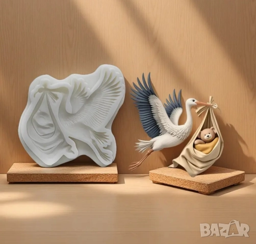 Силиконов молд щъркел с бебе 