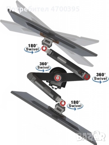 Двоен мониторен държач за бюро NB Ergonomic H180 (17–27", до 9 кг на монитор), снимка 3 - Монитори - 52990154