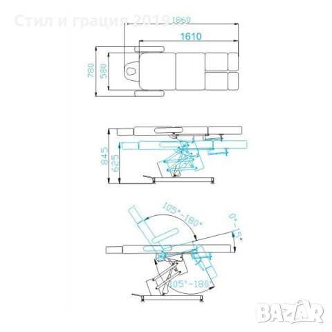 Стол за педикюр Azzurro 706 (1 мотор) - сив/бял/черен, снимка 2 - Педикюр и маникюр - 44513162