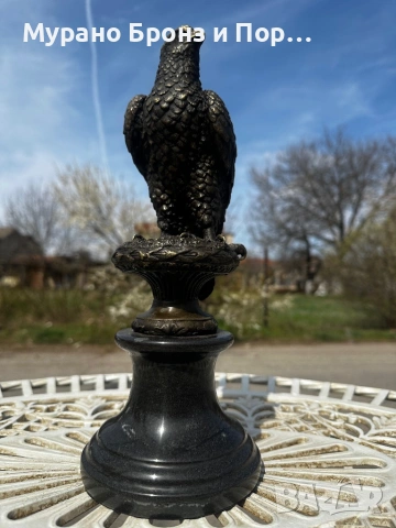 Масивна бронзова статуетка "Сокол" – J. Moigniez (Жул Моание), 34 см, 3.4 кг, снимка 2 - Антикварни и старинни предмети - 53982067