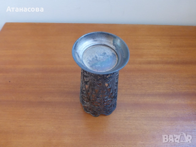 Руски посребрен подстакан ваза филигран 1960 г, снимка 8 - Антикварни и старинни предмети - 52909170