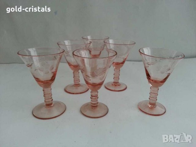 Антикварни чашки  за ракия цветно розово стъкло, снимка 9 - Антикварни и старинни предмети - 31029183