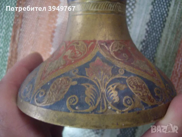 Много стара и красива бронзова ваза,ръчно рисувана., снимка 5 - Антикварни и старинни предмети - 47790828
