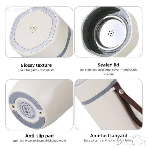 Кана за кола 12 V, CEIEVER Чаша за затопляне на кафе/чай/мляко за пътуване 350 мл, контрол на т, снимка 5 - Кани - 50720461