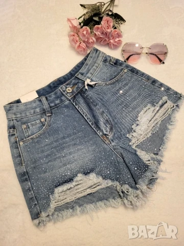 панталонки деним с камъни , снимка 2 - Къси панталони и бермуди - 51152156