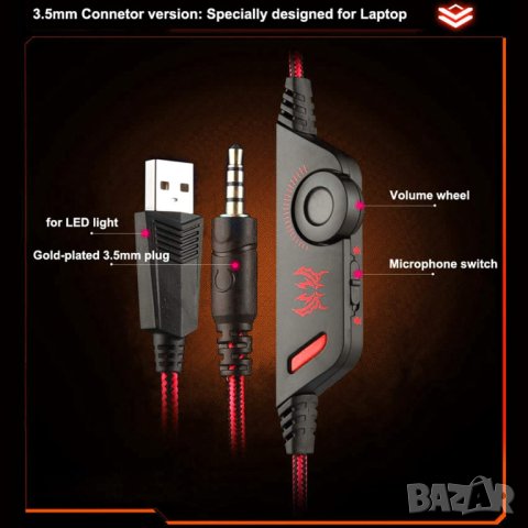 Геймърски слушалки с LED светлини и микрофон G9000R, снимка 4 - Слушалки и портативни колонки - 42832878