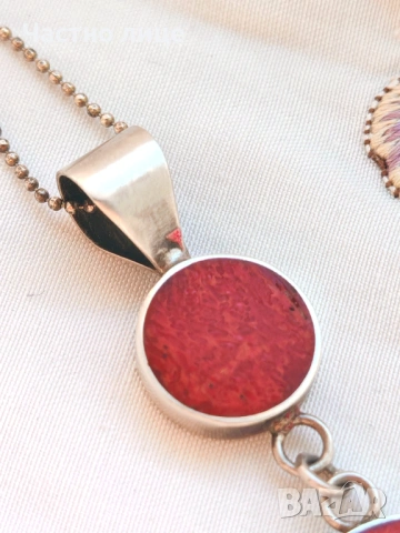Чисто Нов Прекрасен Сребърен Медальон със Средиземноморски Корали, снимка 6 - Колиета, медальони, синджири - 54240512