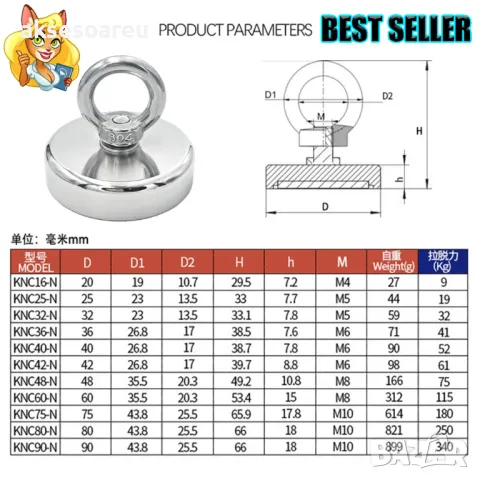Супер Силен мощен неодимов магнит който се закача с въженце за изваждане на метални предмети от река, снимка 3 - Спортна екипировка - 47837085