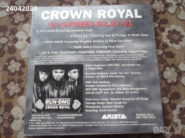 Run DMC – Crown Royal US promo диск, снимка 2 - CD дискове - 44382699