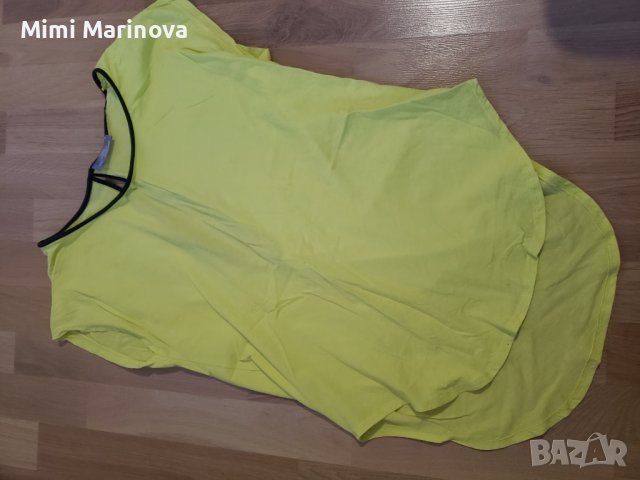 Жълта блуза с кожена ивица Zara, снимка 4 - Тениски - 38414045