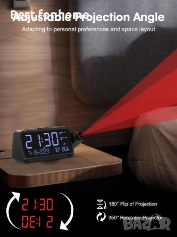 Дигитален часовник с проектор на тавана ROCAM – Температура, Влажност, USB зарядно и Будилник, снимка 4 - Друга електроника - 52966956