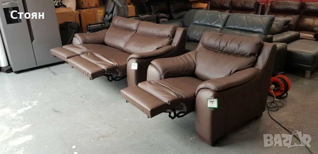 Италиански кожен диван тройка и фотьойл с релаксиращ механизъм, снимка 10 - Дивани и мека мебел - 39329001