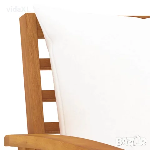 vidaXL Градински столове, 2 бр, кремави възглавници, акация масив, снимка 4 - Столове - 56146616