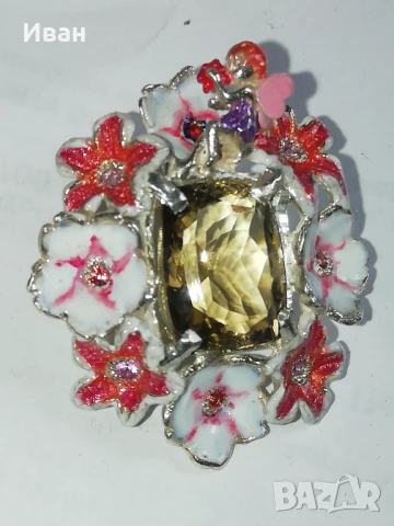 Сребърен медальон , висулка с Кварц и Сапфири, снимка 1