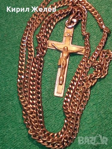 СТАРИННО ПОСРЕБРЕНО БРОНЗОВО РАЗПЯТИЕ КРЪСТ МАЙСТОРСКА РЯДКА РАБОТА с ПОЗЛАТЕНА РЕТРО ВЕРИЖКА 17316 , снимка 3 - Антикварни и старинни предмети - 37170808