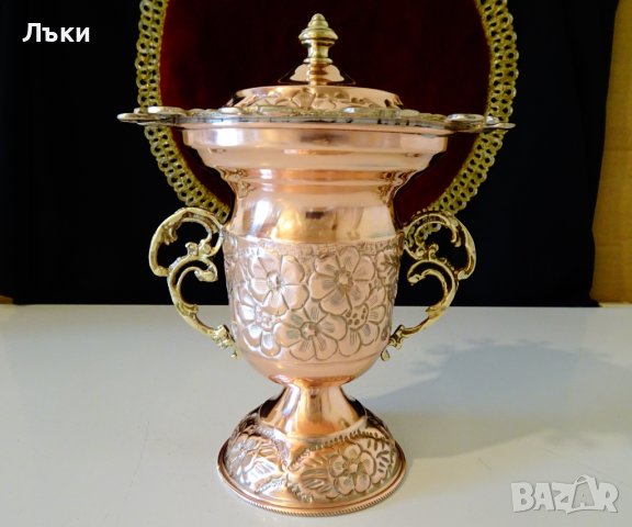 Медна захарница и лъжичник,поставка за прибори., снимка 2 - Антикварни и старинни предмети - 38585739