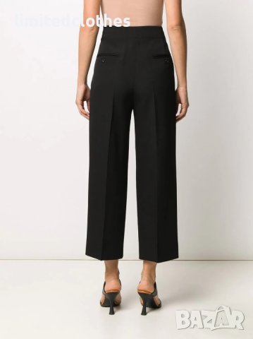 GIVENCHY Black Contrasting Band Cropped Straight High-Rise Wool Дамски Панталони size 42, снимка 3 - Панталони - 42320117